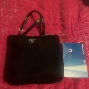 Black small vintage 2000 Prada top handle tote
